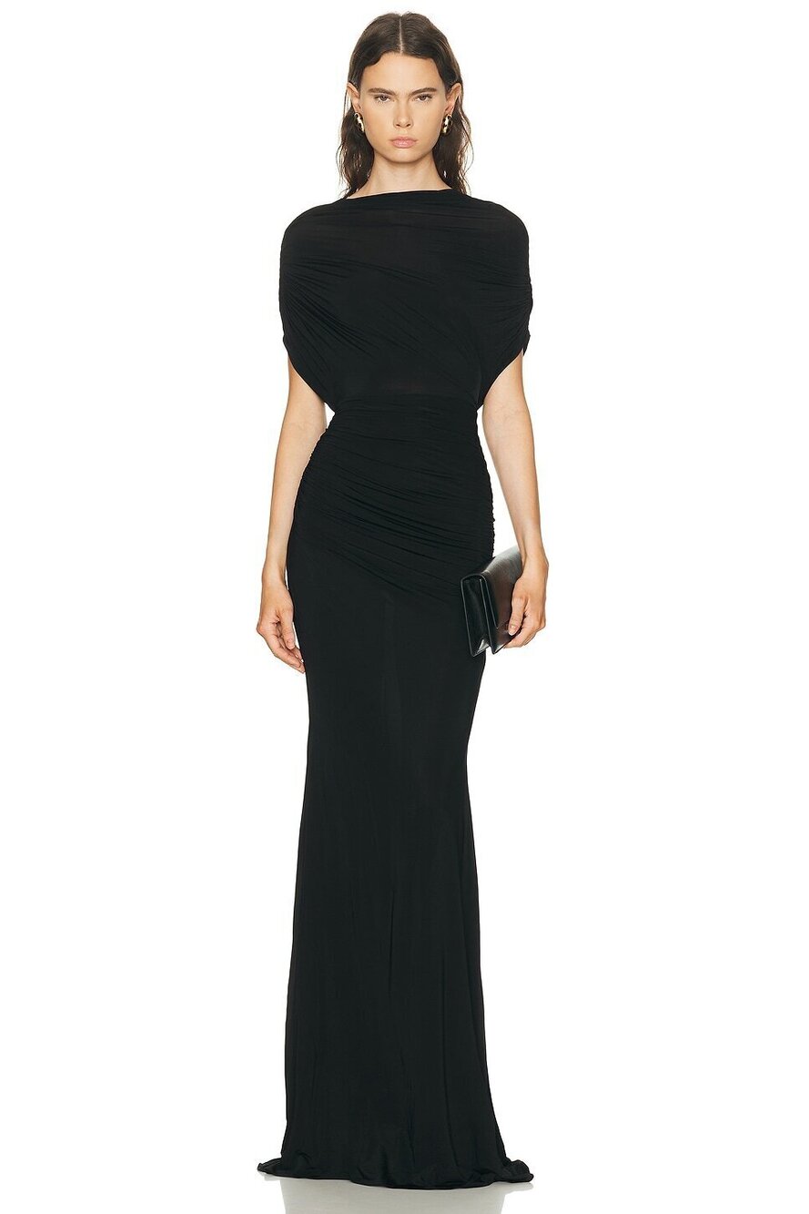 New Alex Perry Cape Drape Gown in Black draped ruched